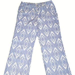 CHICO'S Blue/White Linen Pants Size 1 (8-10)